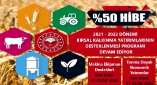 Kırsal Kalkınma Hibe Desteği Başvuruları 21.01.2022'de Sona Eriyor