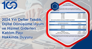 2024 Yılı Defter Tasdik, Dijital Dönüşüme Uyum ve Hizmet Giderleri Katılım Payı Hakkında Duyuru
