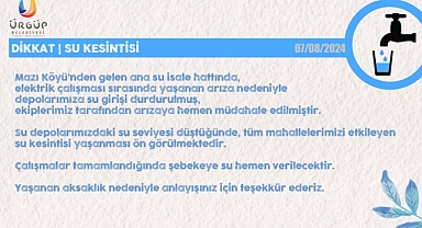 Ürgüp Belediyesi İçme Suyu Hakkında Duyuru Yaptı