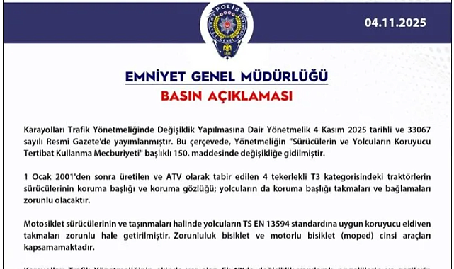 Trafikte yeni dönem! EGM duyurdu: Trafikte kask ve eldiven zorunluluğu getirildi