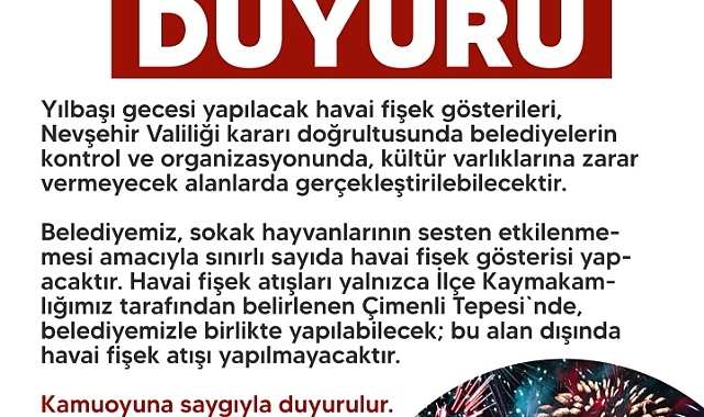 Belediye'den DUYURU | Yılbaşı Havai Fişek Gösterileri Hakkında