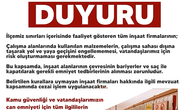 Belediye'den İnşaat Sahaları Hakkında Duyuru