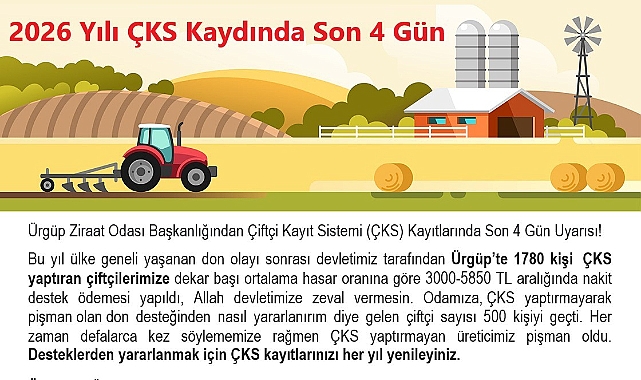 Çiftçi Kayıt Sistemi (ÇKS) Kayıtlarında Son 4 Gün Uyarısı! Don, Kuraklık vb. Destekler İçin...