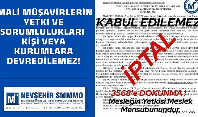 Türk Vergi Sistemi; NEVŞEHİR MALİ MÜŞAVİRLER ODASI'NDAN ÇAĞRI