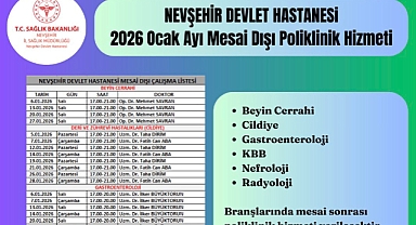 Nevşehir Devlet Hastanesi Mesai Dışı Poliklinik Gün ve Saatleri