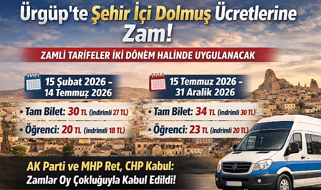 Ürgüp'te Şehir İçi Dolmuş Ücretlerine Zam Kararı