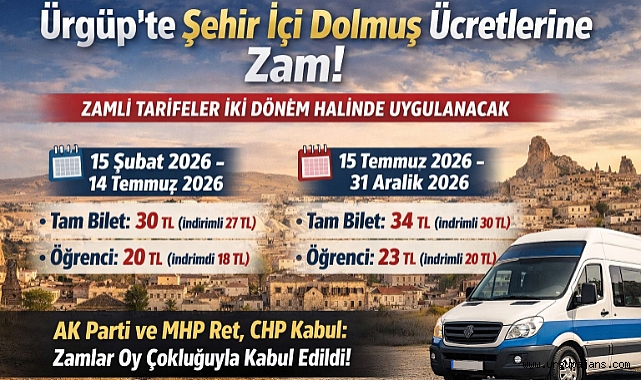 Ürgüp'te Şehir İçi Dolmuş Ücretlerine Zam Kararı