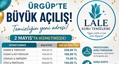 Lale Kuru Temizleme yeniden 2 Mayıs 2026 Cumartesi günü açılışa özel fiyatlarla hizmetinizde