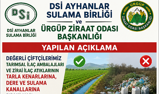 DSİ Ayhanlar Sulama Birliği ve Ürgüp Ziraat Odası Başkanlığı'ndan Çiftçilere Önemli Uyarı 