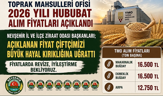 Nevşehir İl ve İlçe Ziraat Odası Başkanları, TMO’nun 2026 Hububat Alım Fiyatları Çiftçiyi Memnun Etmedi