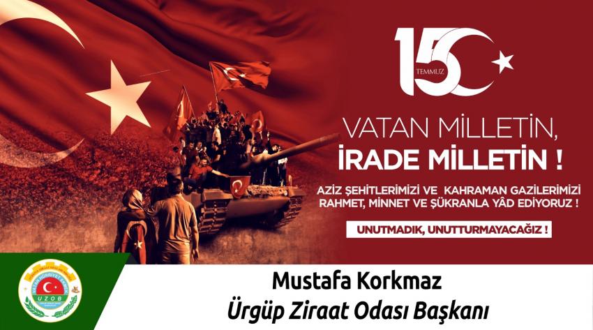 Ziraat Odası Başkanı Korkmaz 15 Temmuz demokrasi ve milli birlik gününü kutladı