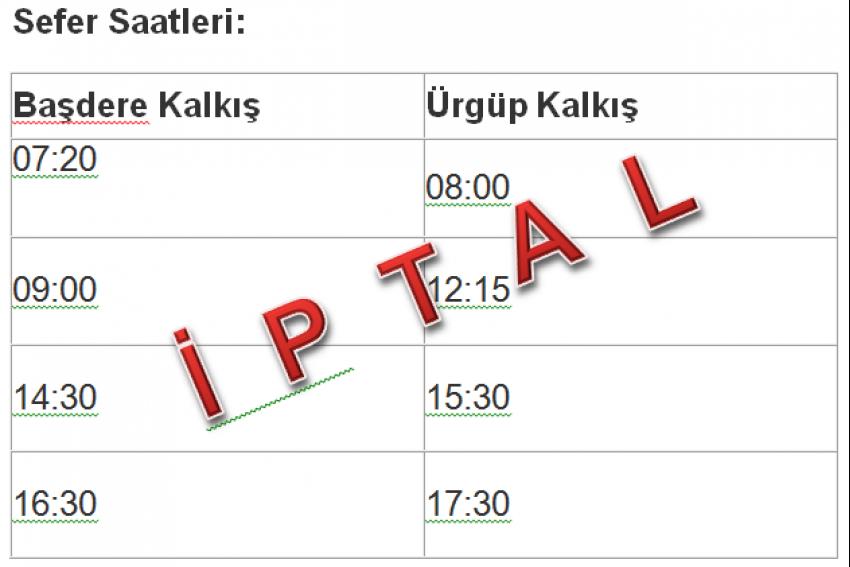 Başdere - Ürgüp Arası Otobüs Seferleri İptal