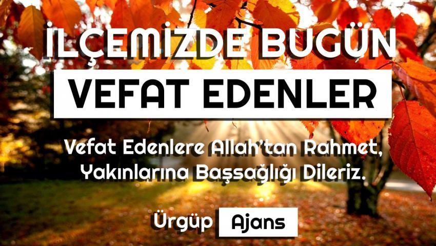 İlçemizde Bugün Vefat Edenler ( 1 Ekim Salı )