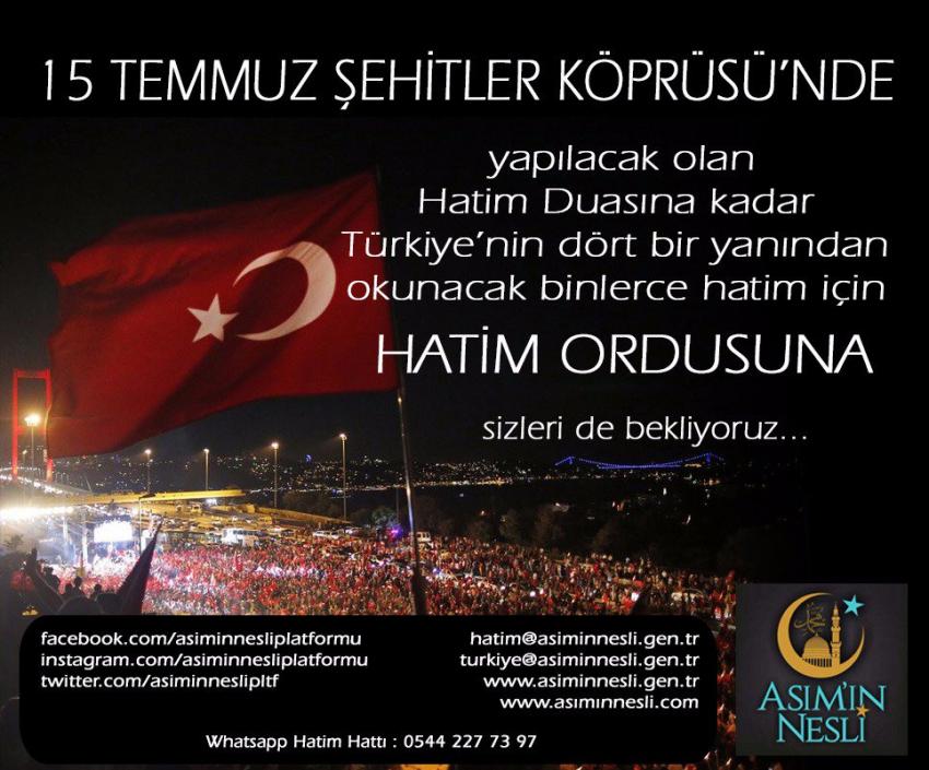 Açıkgöz,15 Temmuz Şehitleri ve Tüm Şehitlere Hatim Okunacak