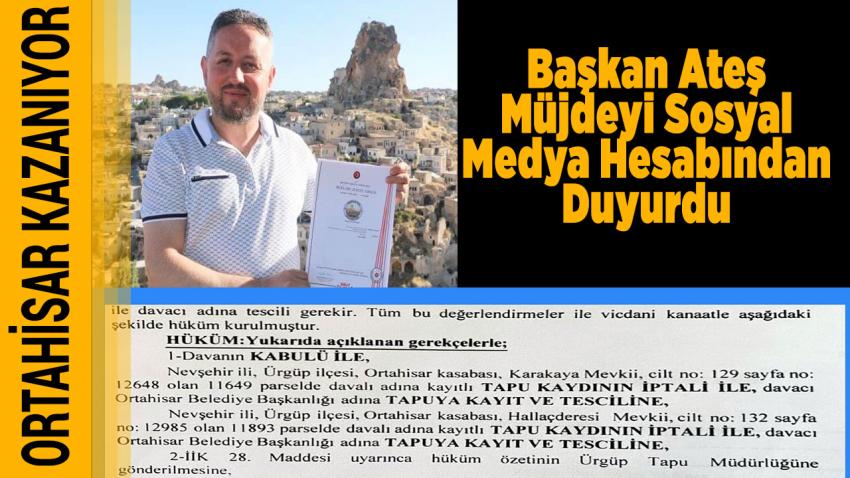 Başkan Ateş Müjdeyi Sosyal Medya Hesabından Duyurdu