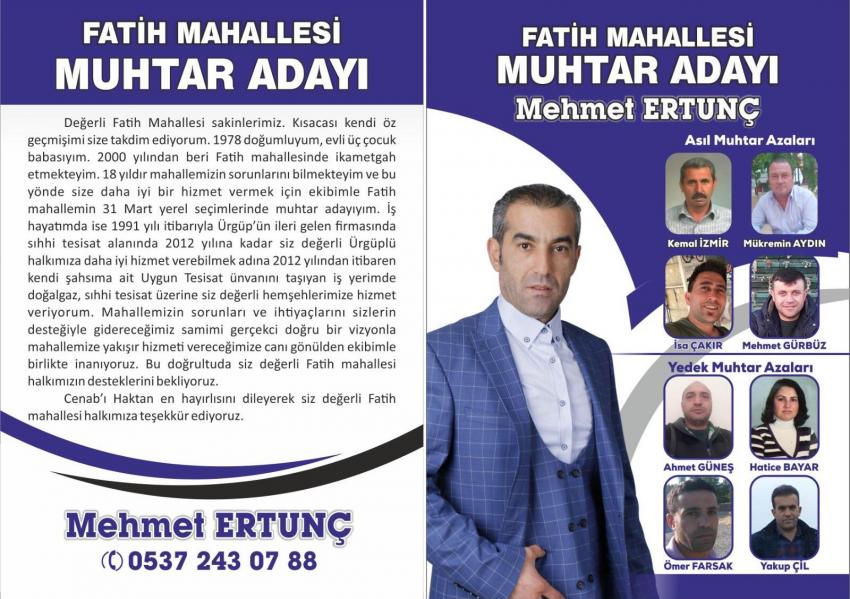 Mehmet Ertunç ' Fatih Mahallesi Sakinlerinin Destek ve Dualarını Bekliyorum'