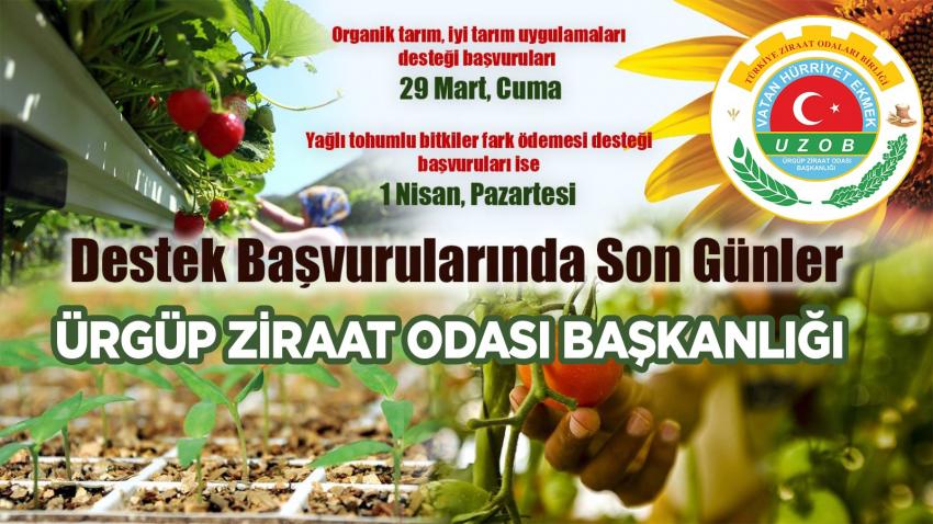 Ürgüp Ziraat Odası, Destek başvurularında son günler...