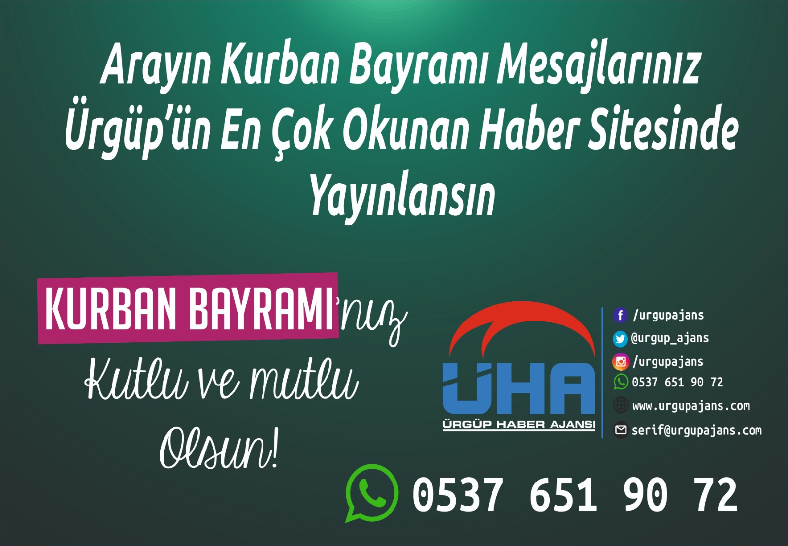 Bayram Mesajlarınız Ürgüp'ün En Çok Tercih Edilen Haber Sitesinde Yayınlansın